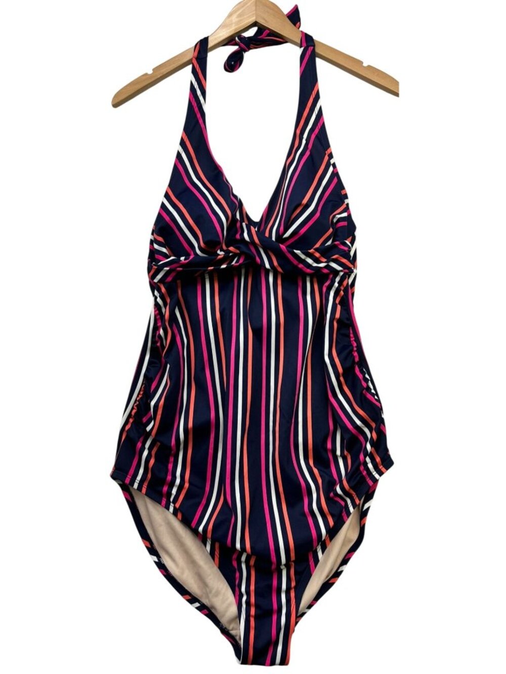 Isabel Maternity by Ingrid & Isabel Halter One-Piece Swimsuit Sz XL Multi Stripe